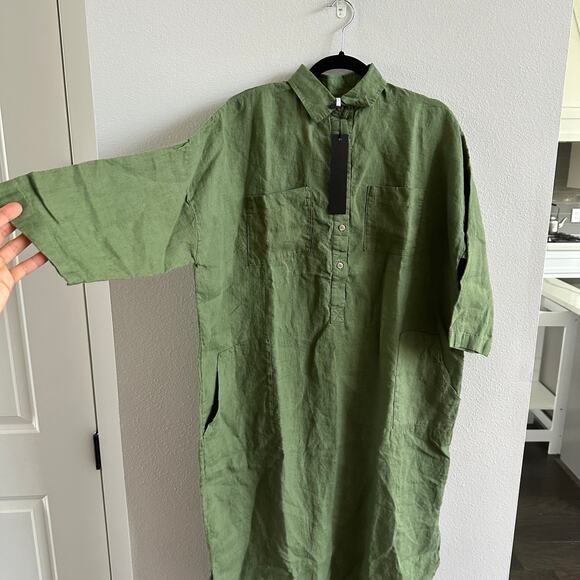 Seaside tones Linen shirt dress Green one size New - Picture 3 of 6